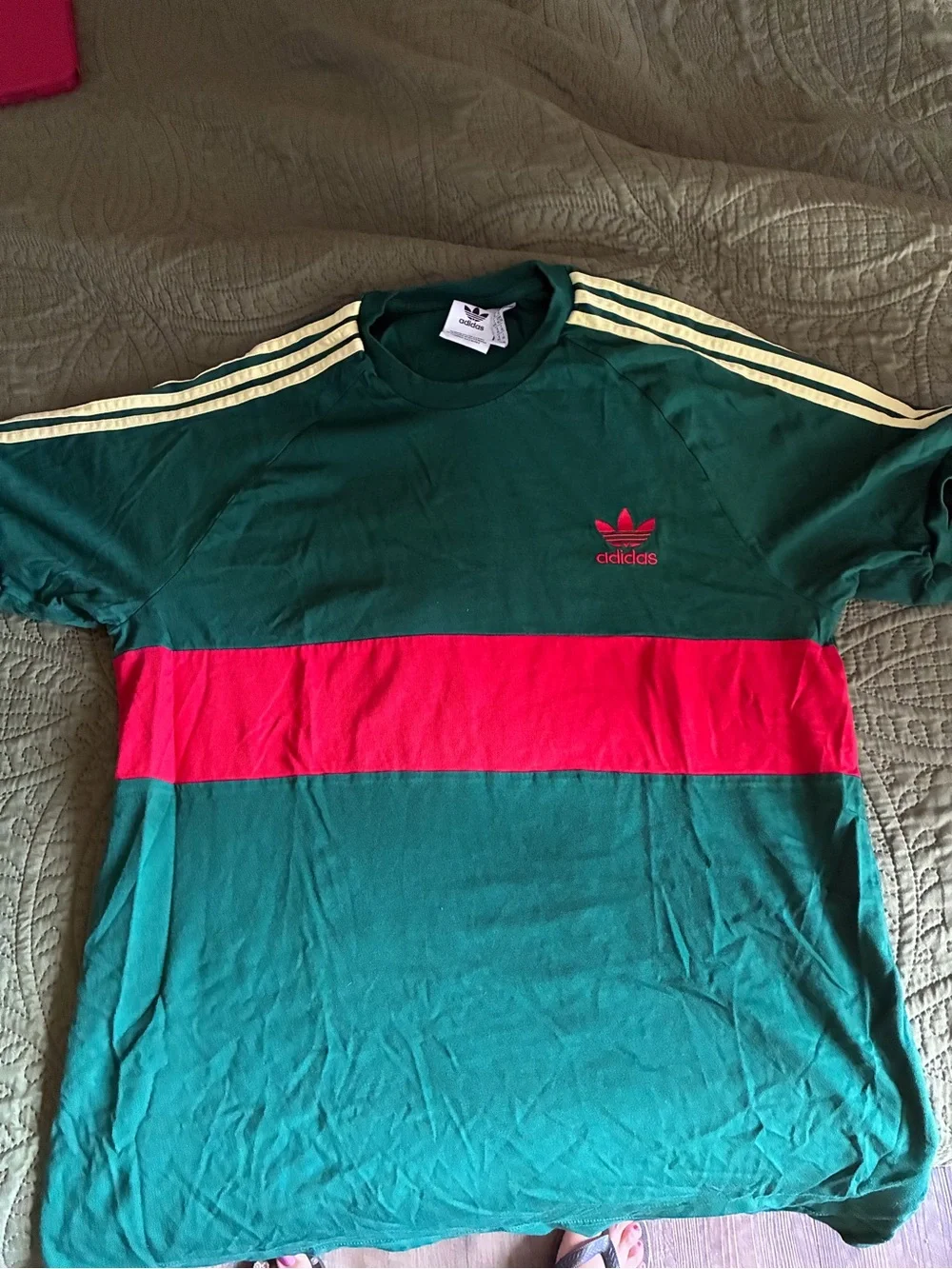 Adidas Originals Trefoil Colorblock Tee Green Pink White Striped XL